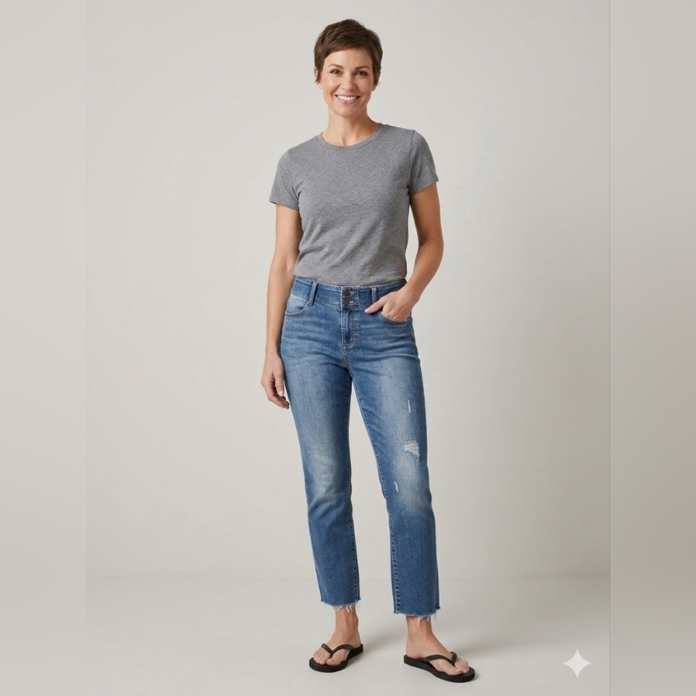APT.9 STRAIGHT STRETCH Skinny HIGH-WAISTED wide WAISTBAND ankle jeans SIZE 10 - Picture 9 of 12